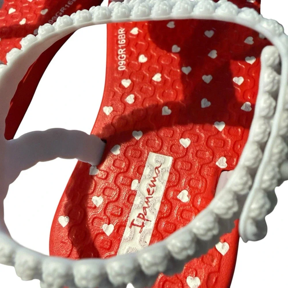 Ipanema Grendene Red White Heart Print Ankle Strap Sandals Infant Girls 6 Brazil